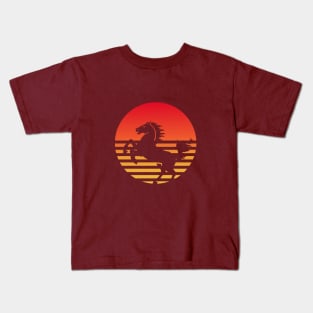 RETRO SUNSET HORSE Kids T-Shirt